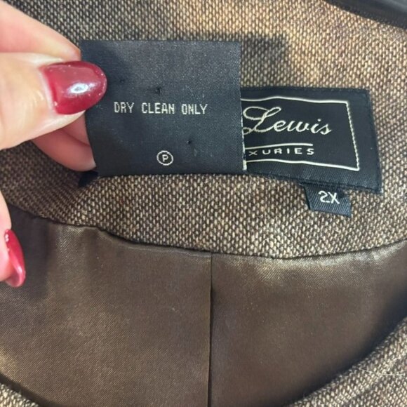 Terry Lewis Faux Fur Trim Wool Blend Open Cardigan Jacket 2X - Picture 6 of 10